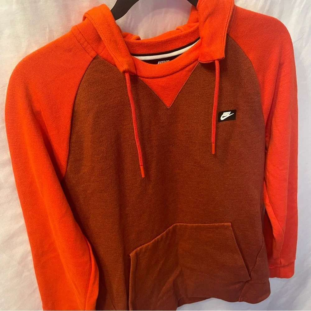 Nike Draw String Long Sleeve Hoodie Two‎ Tone Color Block Red Size Small Unisex